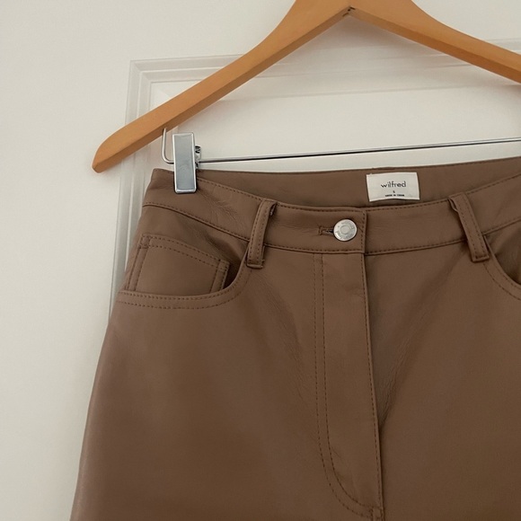 Aritzia Wilfred The Melina Pant High Waisted Vegan Leather Pants Constant Camel - Picture 9 of 13
